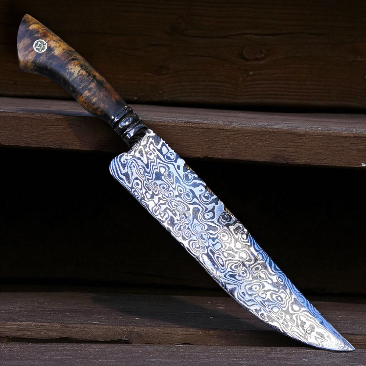 Faca Artesanal em Aço Damasco – Edição Colecionador – Padrão Aleatório – 11" Lâmina