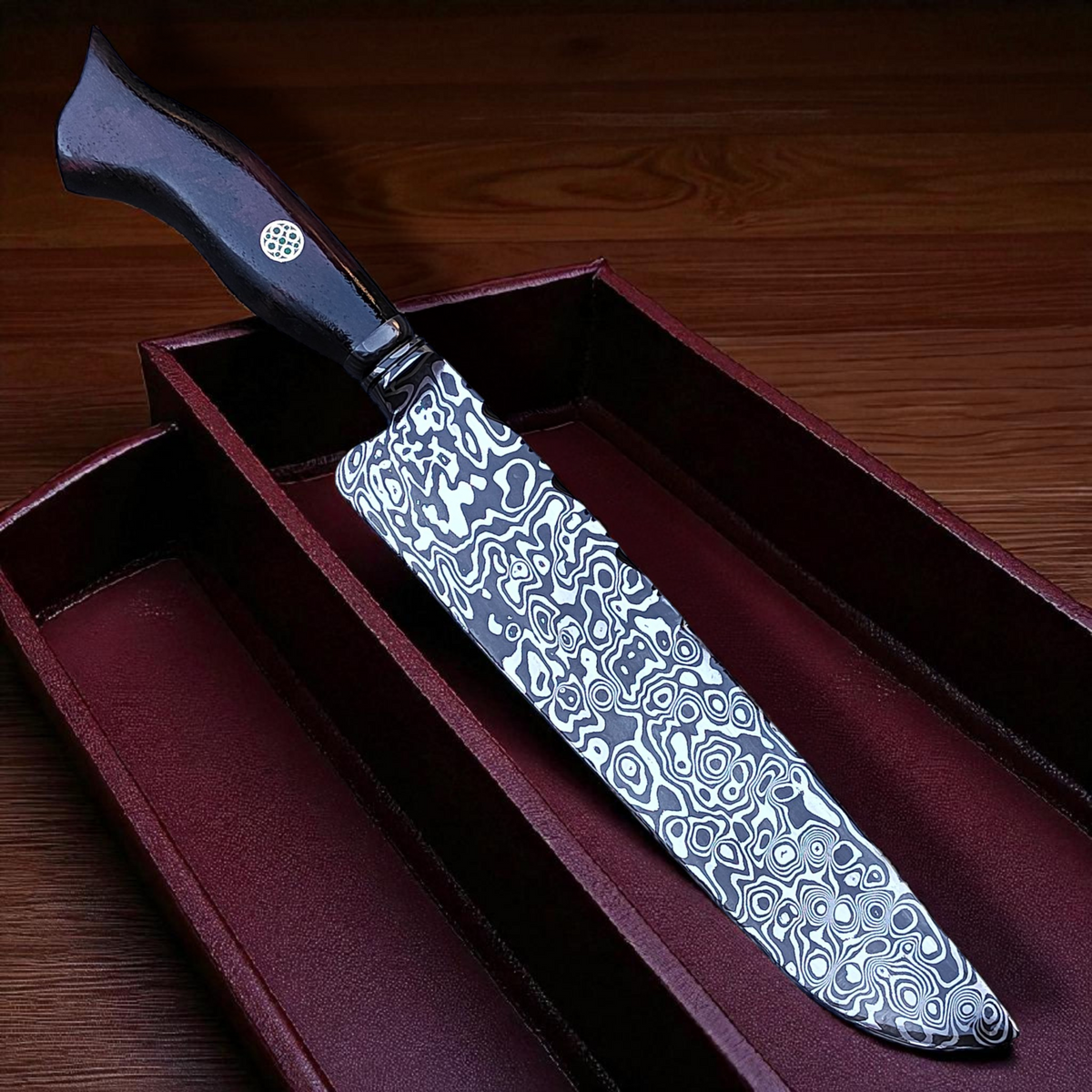 Faca Artesanal em Aço Damasco – Edição Colecionador – Padrão Aleatório – 9" Lâmina