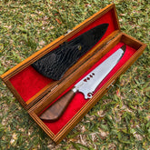 Faca Artesanal Premium para Churrasco NAIPS + Caixa em Madeira + Case em couro