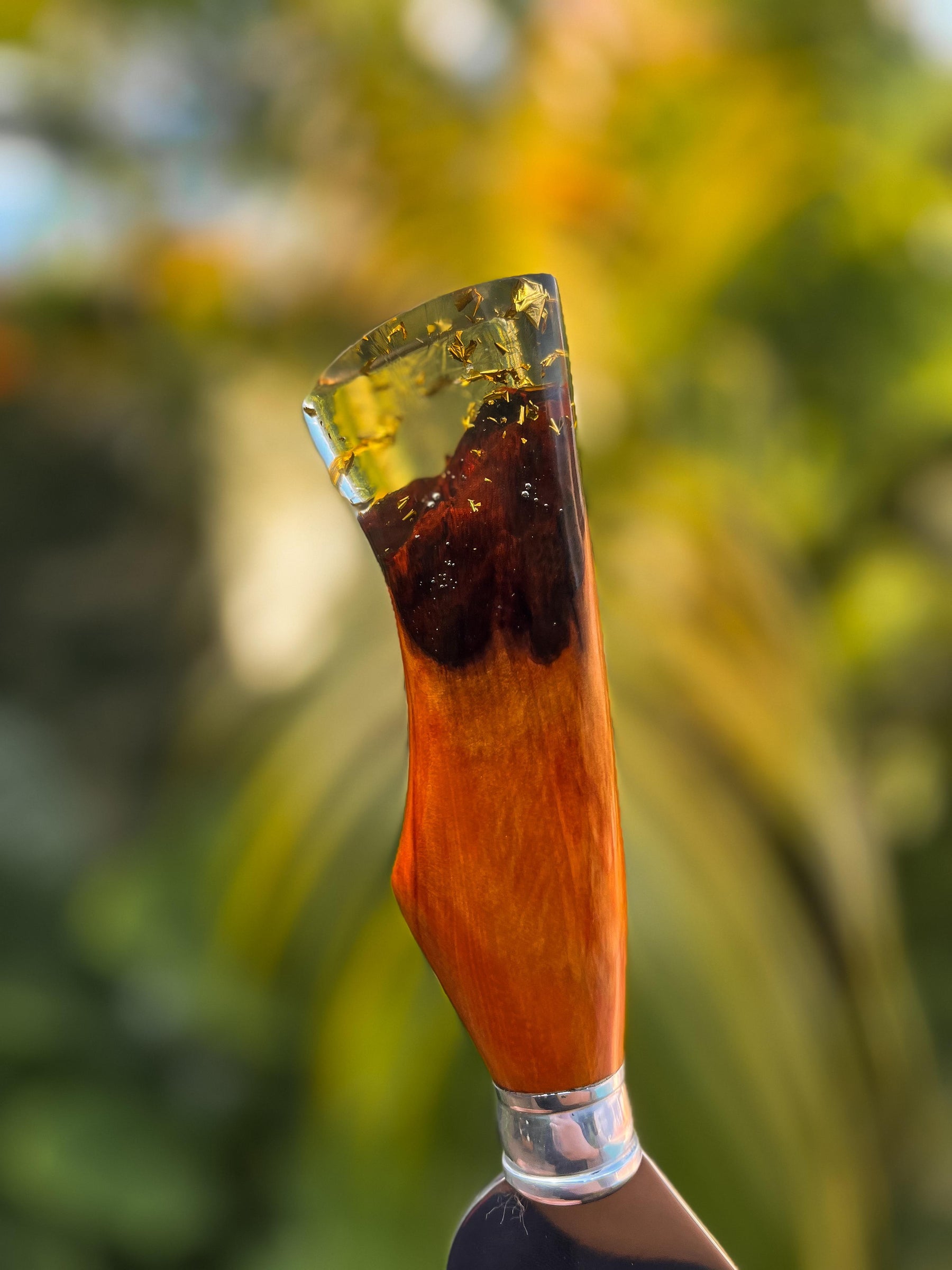 Faca Artesanal Modelo Pluma - Cabo folhas de ouro - Edição Colecionador